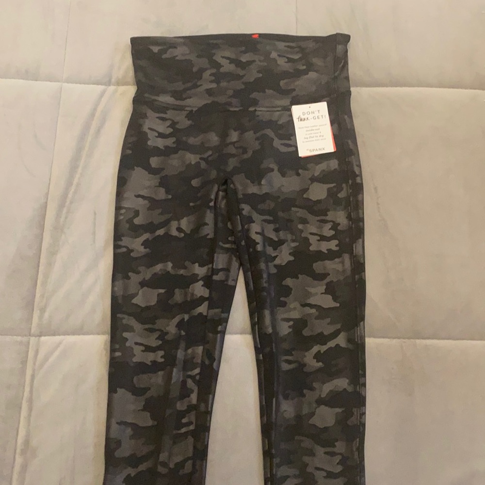 NEW WITH TAGS, Spanx faux leather camo leggings